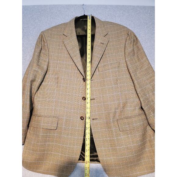 David Chu Wool Cashmere Blazer Sport Coat Sz 46 Tan Men's Plaid - Picture 14 of 14